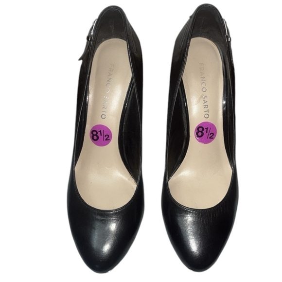 Franco Sarto black leather pumps faux buckle/belt adorned 3.5" heel - Picture 6 of 9